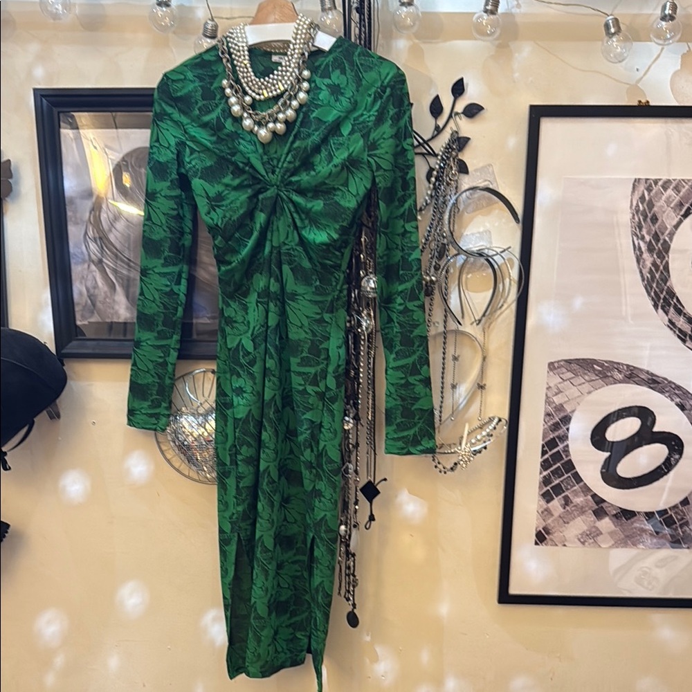 Zara Green Ruched Long Sleeve Bodycon Dress